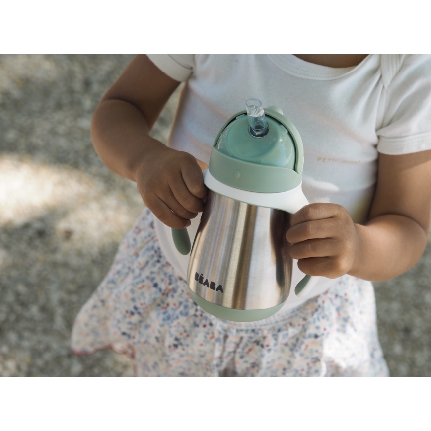 Beaba - Taza termoaislante con pajita 250 ml verde
