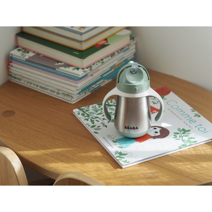 Beaba - Taza termoaislante con pajita 250 ml verde