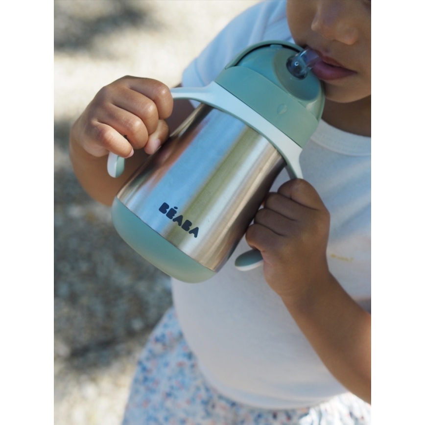 Beaba - Taza termoaislante con pajita 250 ml verde