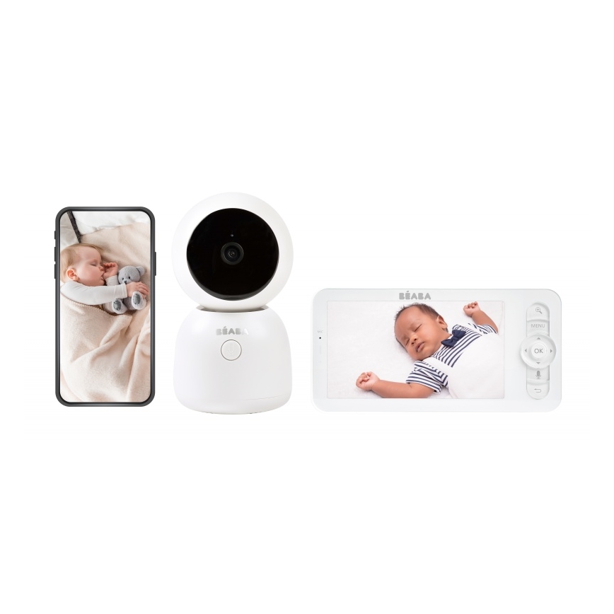 Beaba - Vigilabebés inteligente recargable con monitor ZEN NIGHT 720p 5V 4000 mAh Wi-Fi blanco