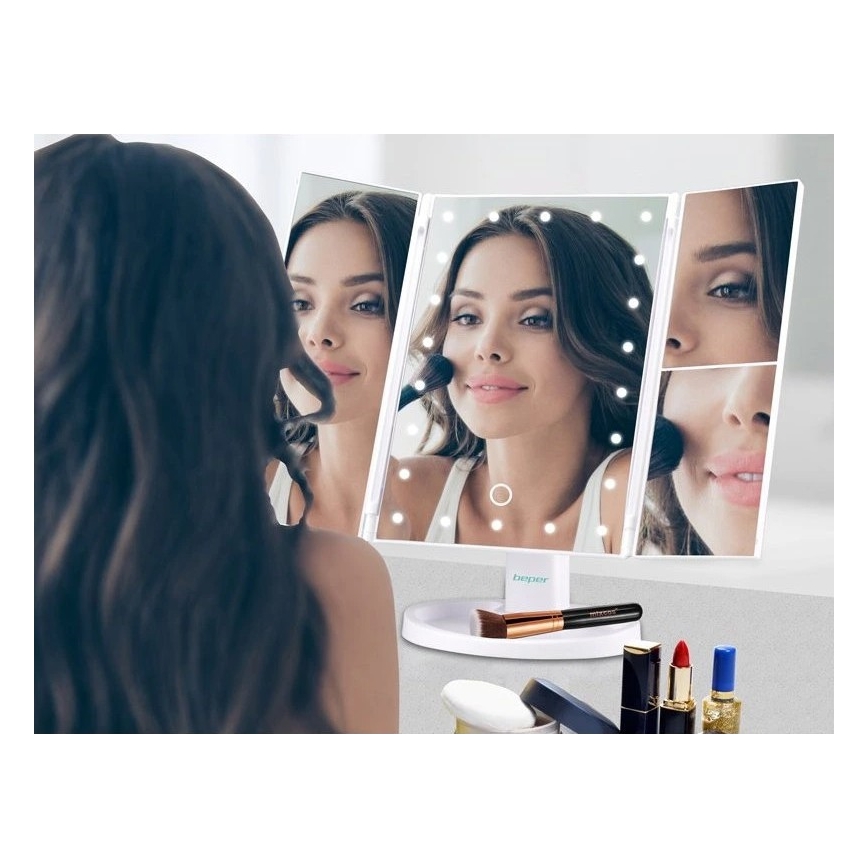 Beper - Espejo de maquillaje con iluminación LED 4xAAA/5V