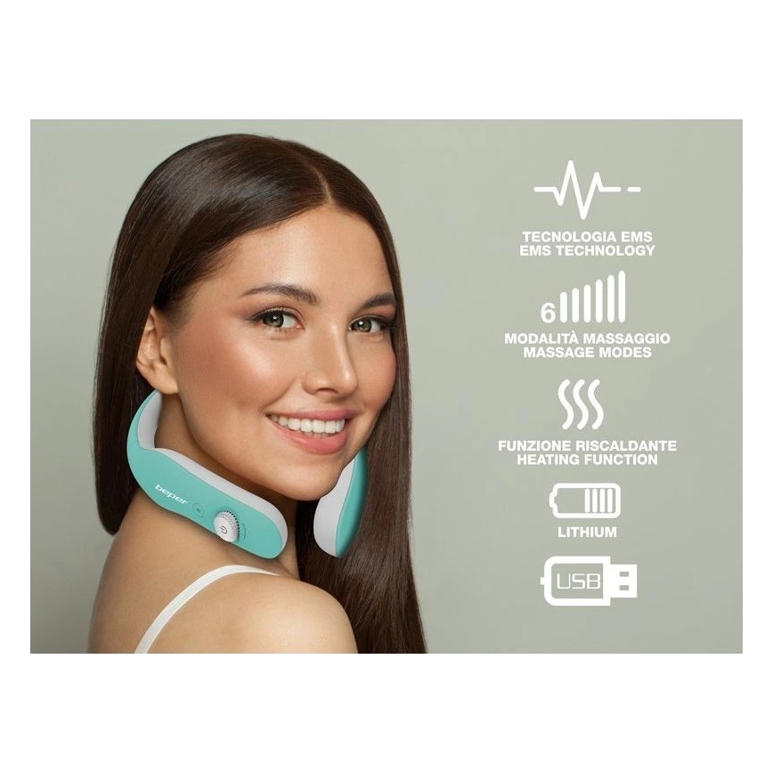 Beper - Masajeador de cuello recargable con EMS 5V/900 mAh verde menta