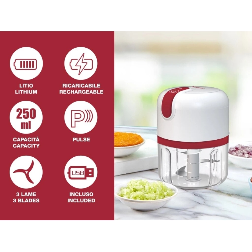 Beper - Picadora recargable 30 W/5 V, 1500 mAh, 250 ml