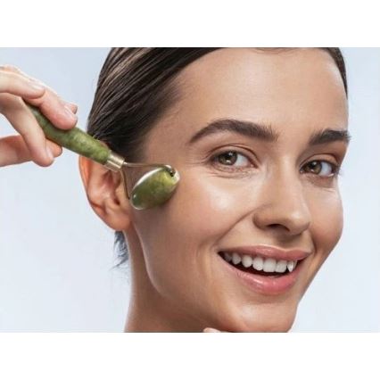 Beper - Rodillo de masaje y piedra Gua Sha de jade