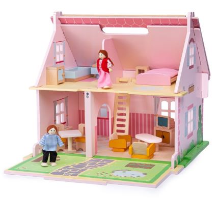 Bigjigs Toys - Casa de muñecas de madera portátil