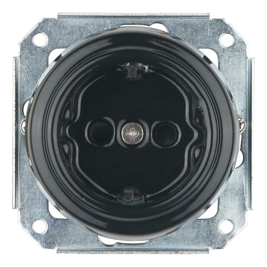 Bohemia-Design - Enchufe doméstico retro de porcelana sin marco SCHUKO 250V/16A, negro