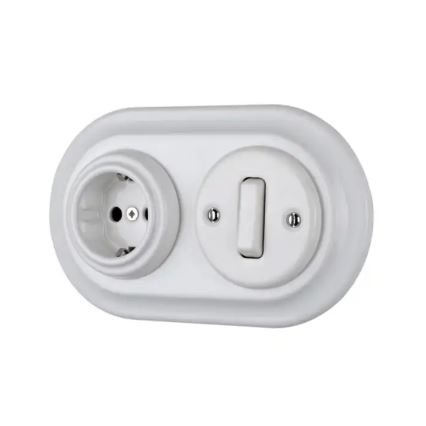 Bohemia-Design - Enchufe retro de porcelana para uso doméstico sin marco 250V/16A blanco
