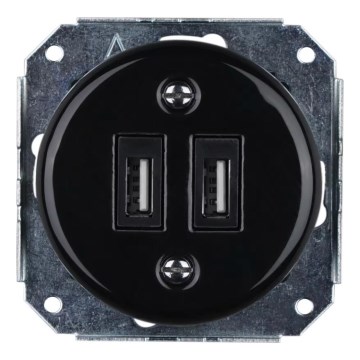 Bohemia-Design - Enchufe USB retro de porcelana sin marco, 2 puertos USB-A, negro