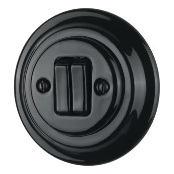 Bohemia-Design - Interruptor doble retro de porcelana con marco n.º 6+6 negro