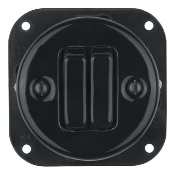 Bohemia-Design - Interruptor doble retro de porcelana sin marco n.º 6+6 negro