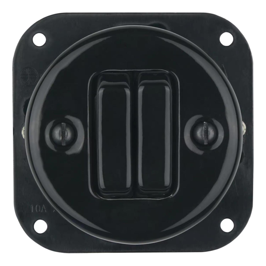 Bohemia-Design - Interruptor doble retro de porcelana sin marco n.º 6+6 negro