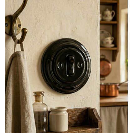 Bohemia-Design - Interruptor retro de porcelana sencillo con marco n.º 1, negro