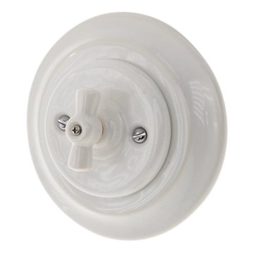 Bohemia-Design - Interruptor retro giratorio de porcelana con marco n.º 5, blanco