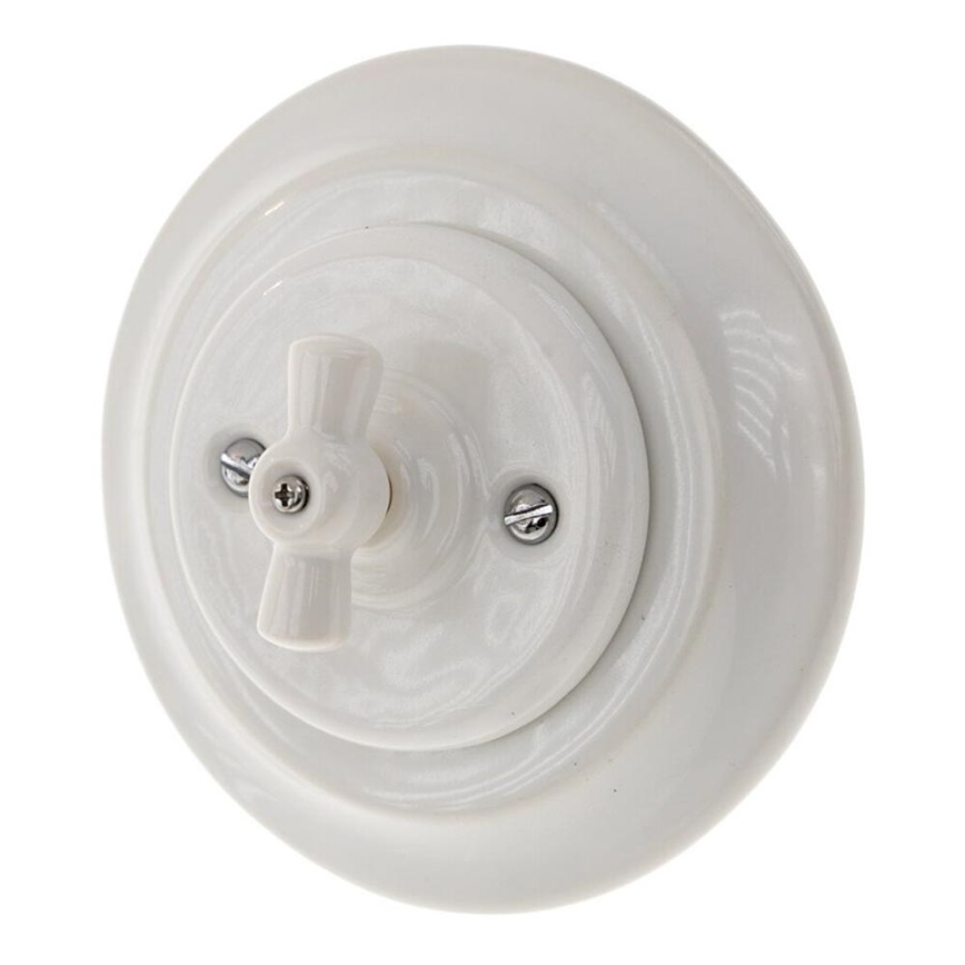 Bohemia-Design - Interruptor retro giratorio de porcelana con marco n.º 5, blanco