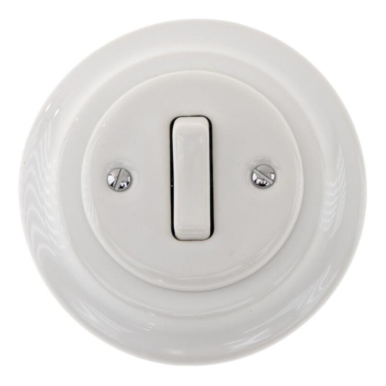 Bohemia-Design - Interruptor retro sencillo de porcelana con marco n.º 1 blanco