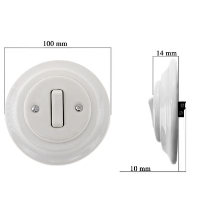 Bohemia-Design - Interruptor retro sencillo de porcelana con marco n.º 1 blanco