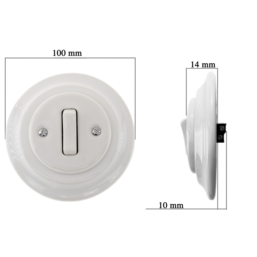 Bohemia-Design - Interruptor retro sencillo de porcelana con marco n.º 1 blanco