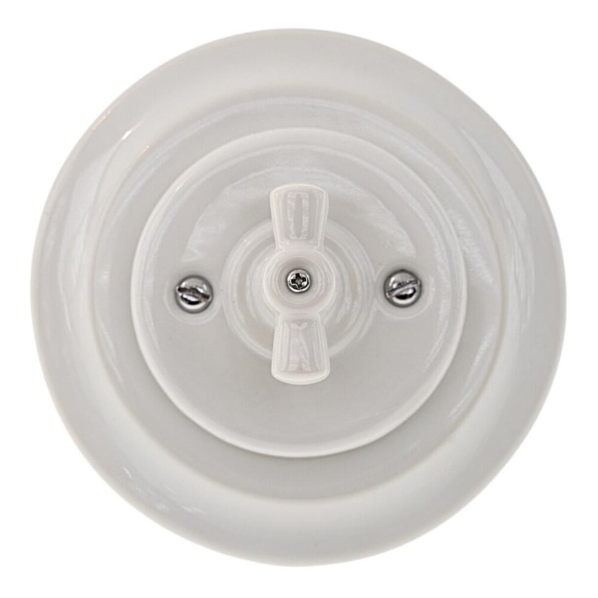Bohemia-Design - Interruptor rotativo retro de porcelana con marco n.º 1 blanco