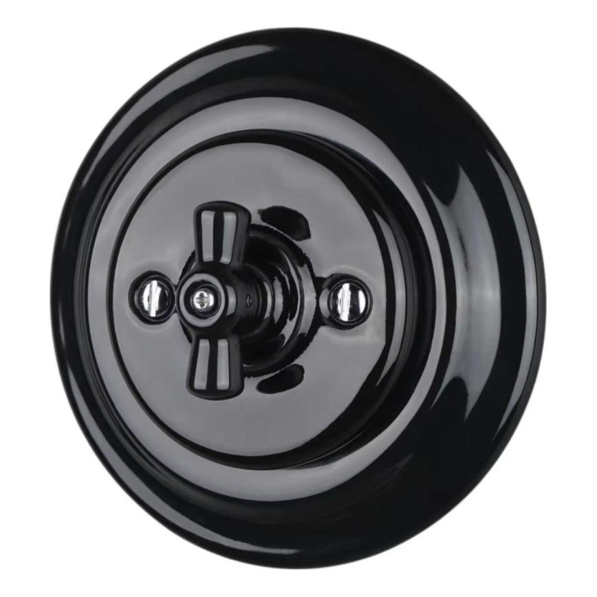 Bohemia-Design - Interruptor rotatorio retro de porcelana con marco n.º 7, negro