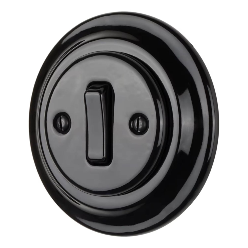 Bohemia-Design - Pulsador retro de porcelana, de una tecla, con embellecedor, para timbre, negro