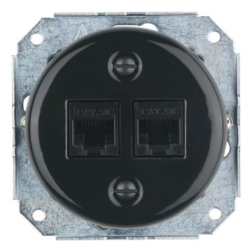 Bohemia-Design - Roseta Ethernet retro de porcelana sin marco 2x CAT.5E negra