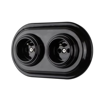 Bohemia-Design - Toma de corriente doméstica retro de porcelana sin marco 250 V/16 A, negra