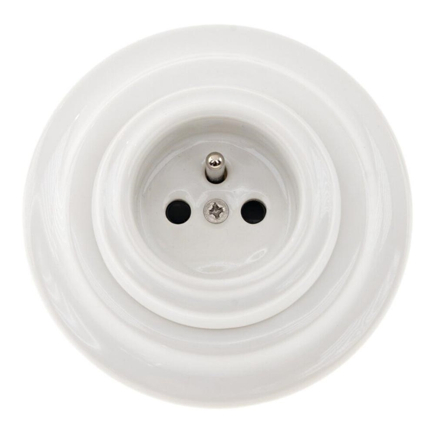 Bohemia-Design - Toma de corriente retro de porcelana para hogar con marco 250V/16A, blanco