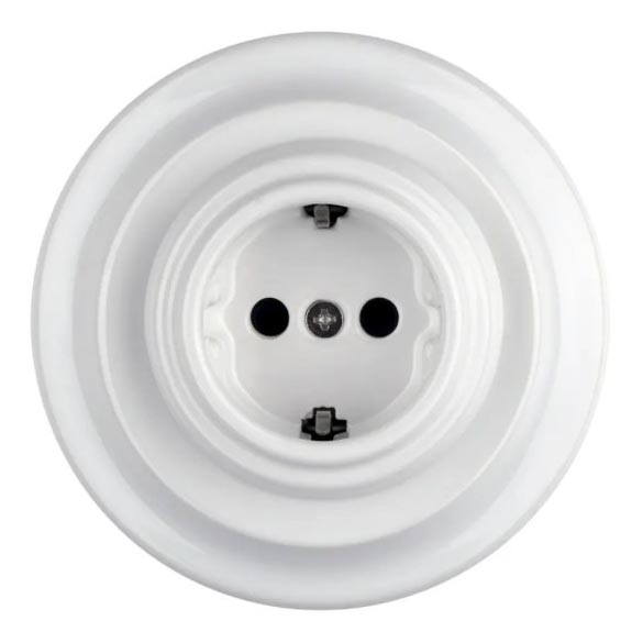 Bohemia-Design - Toma de corriente retro de porcelana para pared con marco SCHUKO 250V/16A, blanco