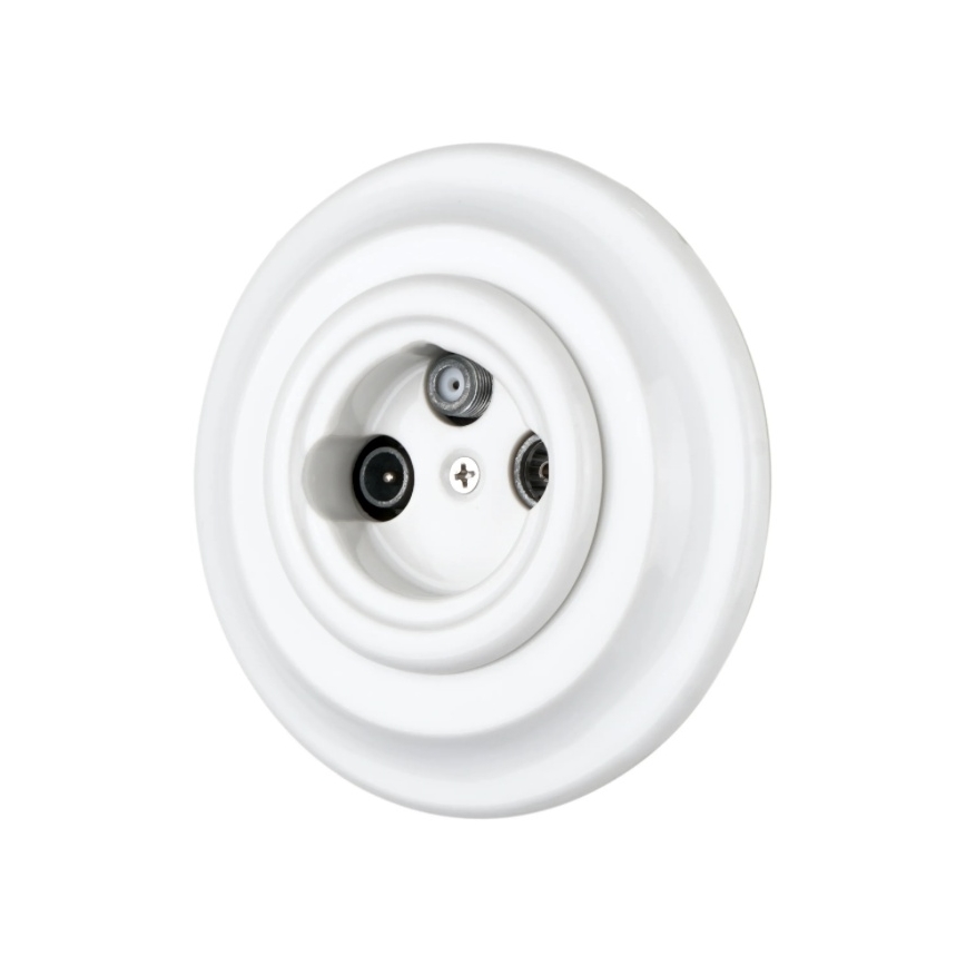 Bohemia-Design - Toma TV/SAT-W retro de porcelana con marco blanco