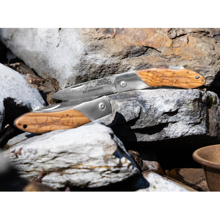 Böker - Cuchillo de bolsillo Magnum Caveman de acero damasco, 19,4 cm