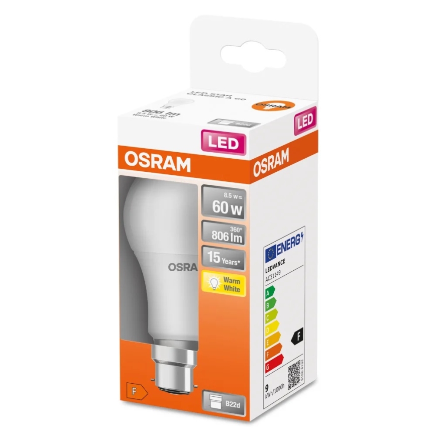 Bombilla LED A60 B22d/8,5W/230V 2700K - Osram
