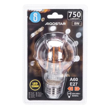 Bombilla LED A60 E27/8W/230V 2200K - Aigostar