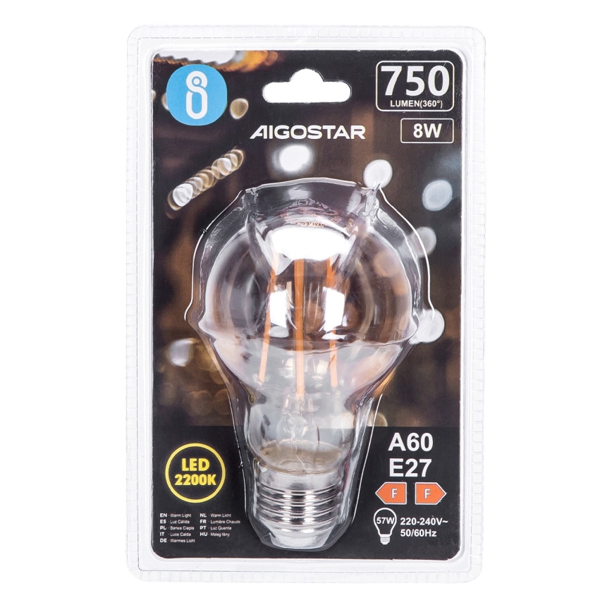Bombilla LED A60 E27/8W/230V 2200K - Aigostar