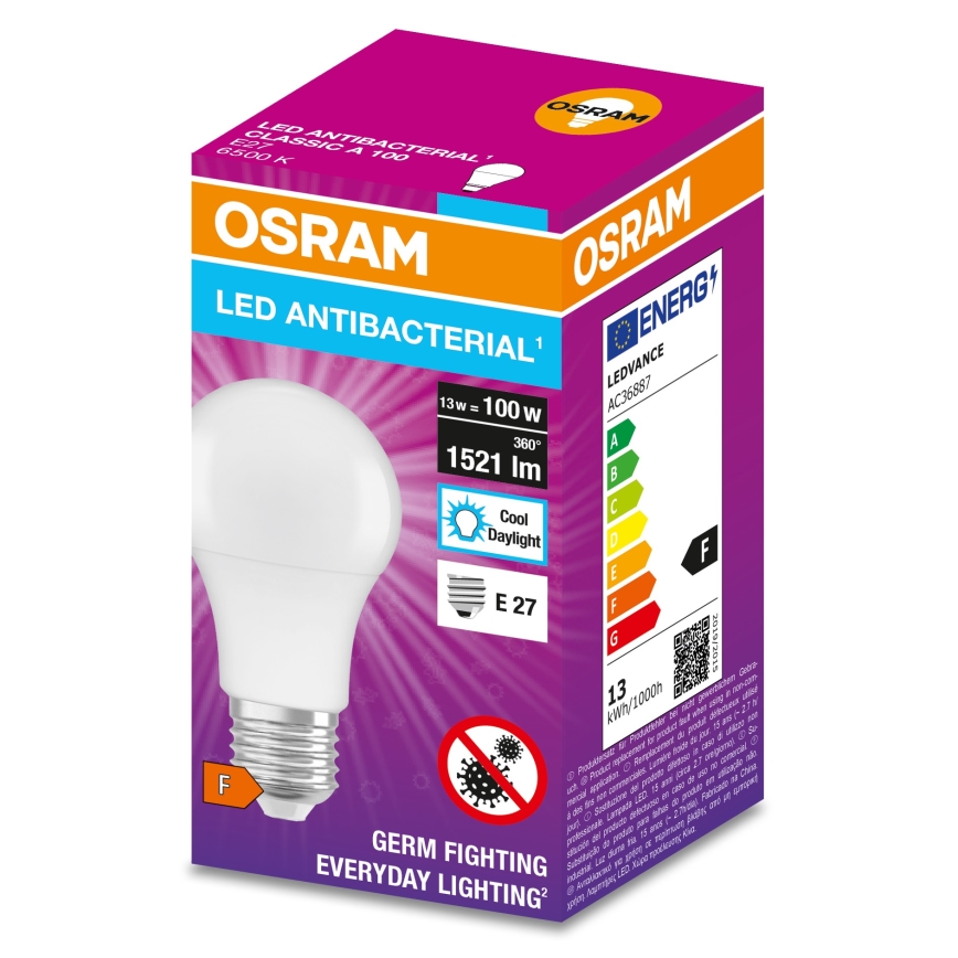 Bombilla LED antibacteriana A100 E27/13W/230V 6500K - Osram