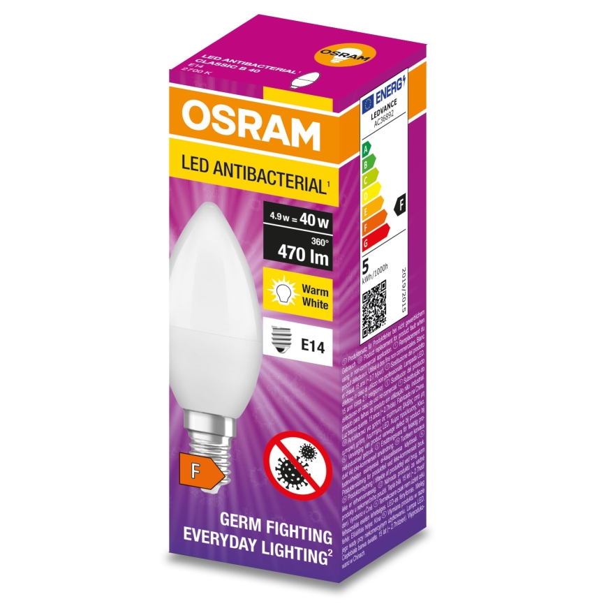 Bombilla LED antibacteriana B40 E14/4,9W/230V 2700K - Osram