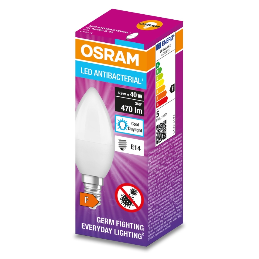 Bombilla LED antibacteriana B40 E14/4,9W/230V 6500K - Osram