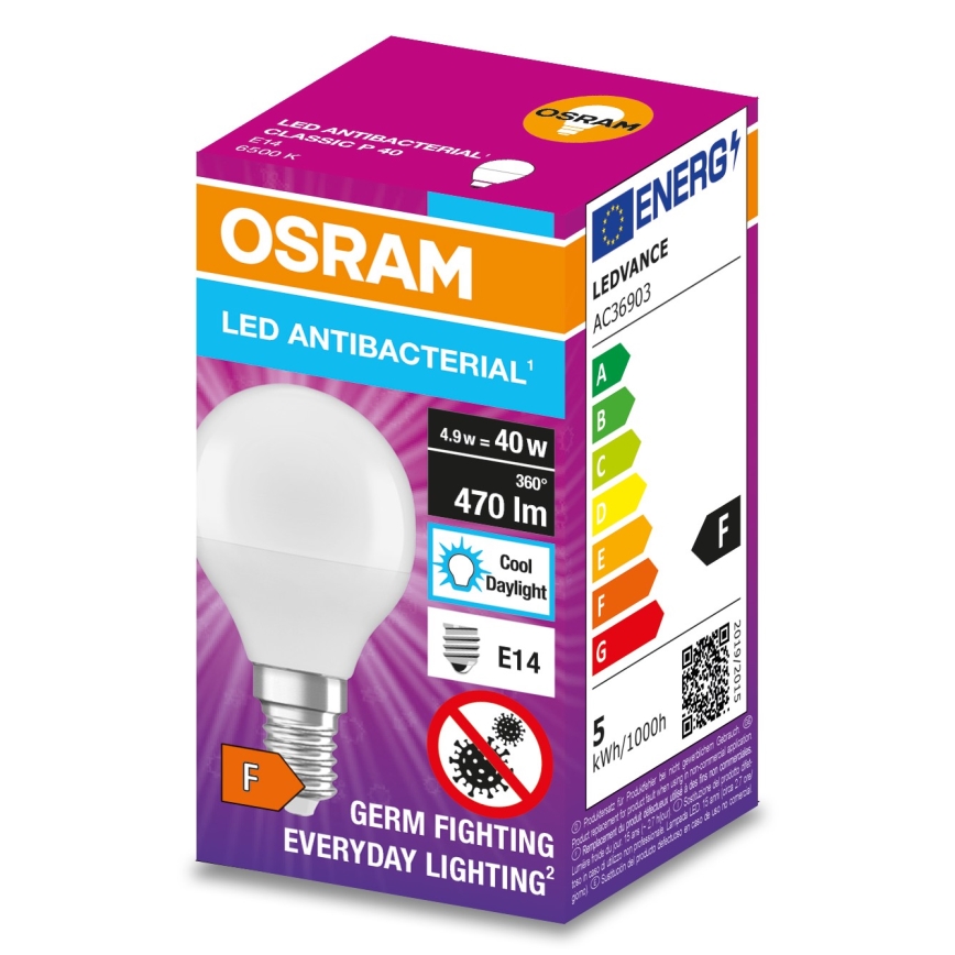 Bombilla LED antibacteriana P40 E14/4,9W/230V 6500K - Osram