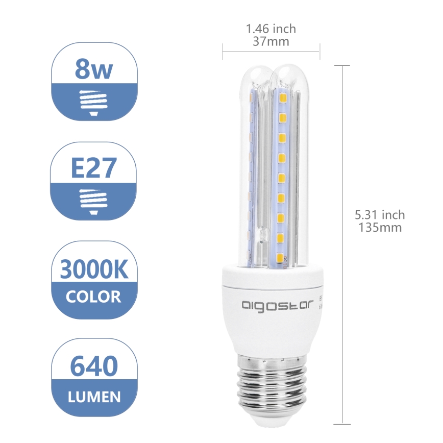 Bombilla LED B5 E27/8W/230V 3000K - Aigostar