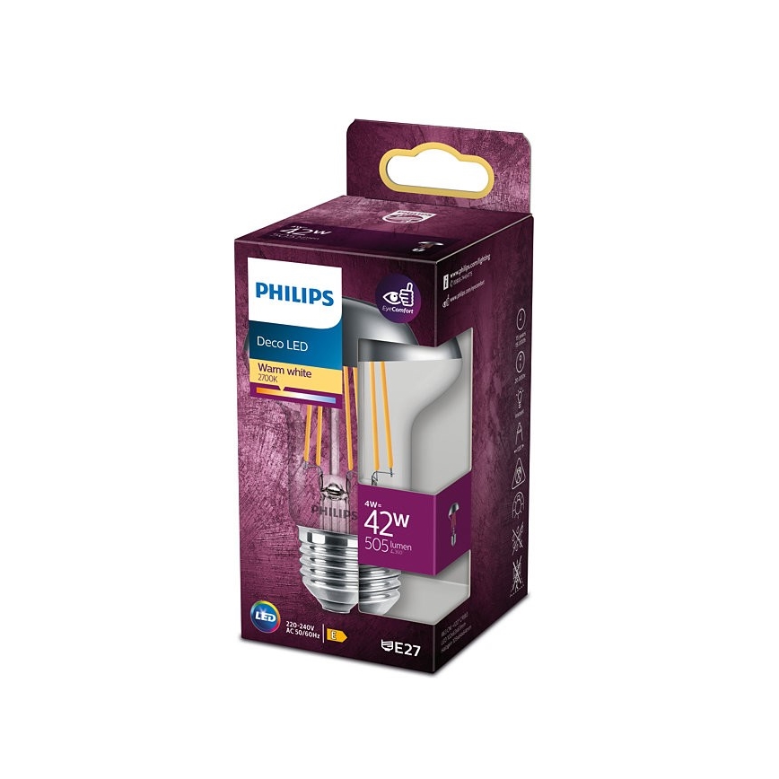 Bombilla LED con casquillo esférico espejado Philips DECO E27/4W/230V 2700K
