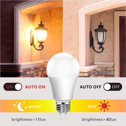 Bombilla LED con sensor crepuscular ECOLINE A60 E27/12W/230V 3000K -  Brilagi