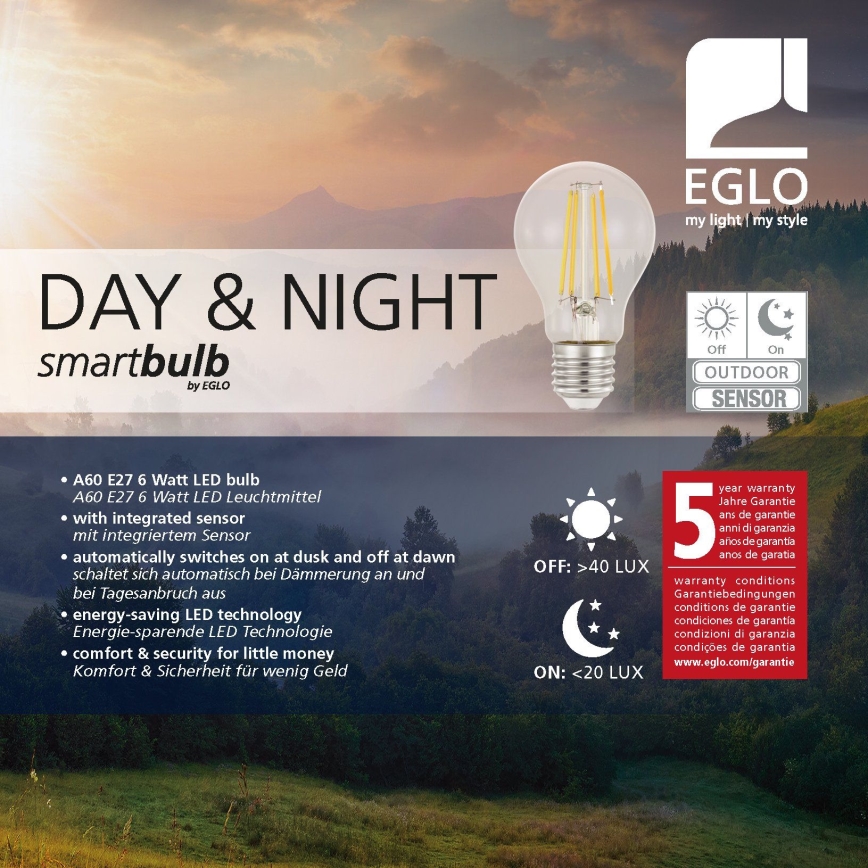 Bombilla LED con sensor VINTAGE A60 E27/6W/230V 3000K - Eglo 11886