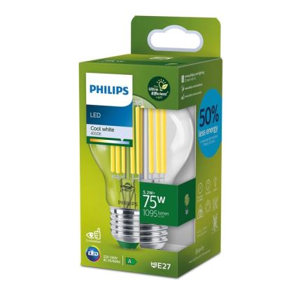 Bombilla LED de filamento Philips A60 E27/5,2W/230V 4000K