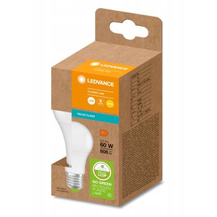 Bombilla LED de plástico reciclado A60 E27/8,5W/230V 2700K - Ledvance