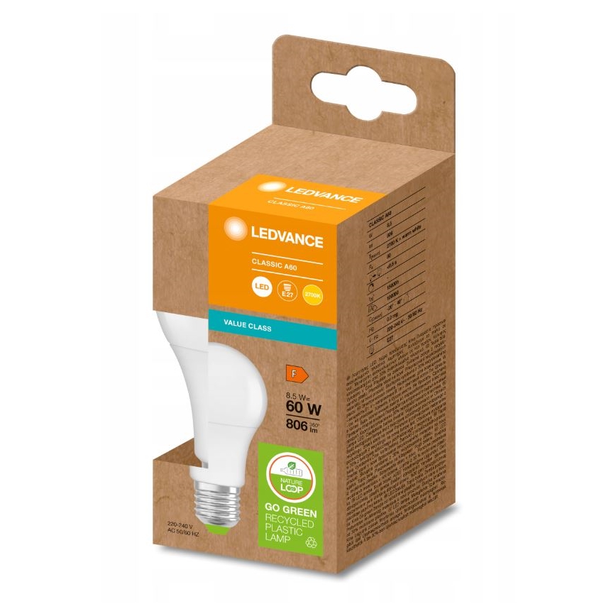Bombilla LED de plástico reciclado A60 E27/8,5W/230V 2700K - Ledvance