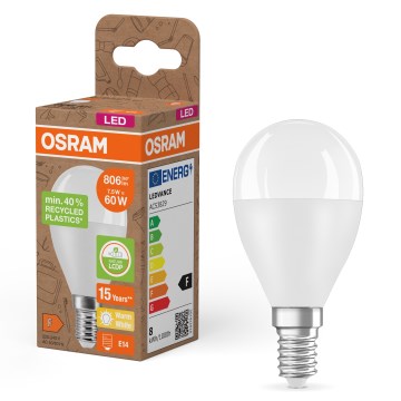 Bombilla LED de plástico reciclado P45 E14/7,5W/230V 2700K - Osram