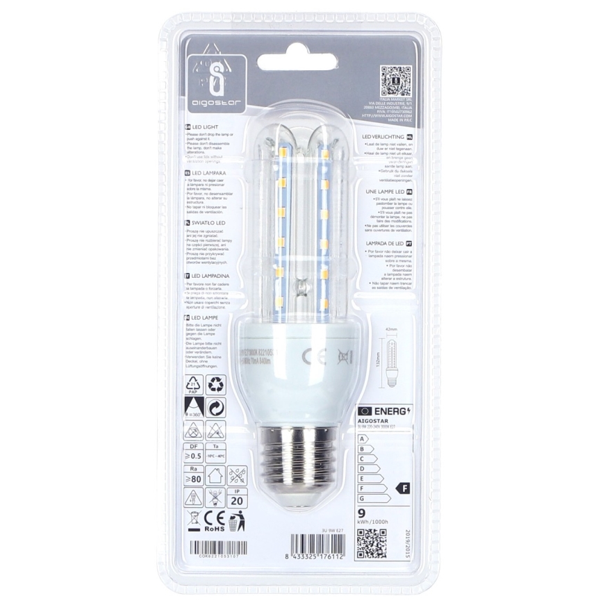Bombilla LED E27/9W/230V 3000K - Aigostar