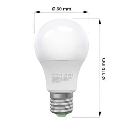Bombilla LED ECOLINE A60 E27/10W/230V 3000K CRI 92 - Brilagi