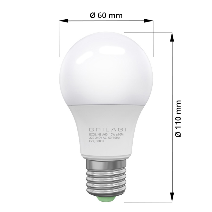 Bombilla LED ECOLINE A60 E27/10W/230V 3000K CRI 92 - Brilagi