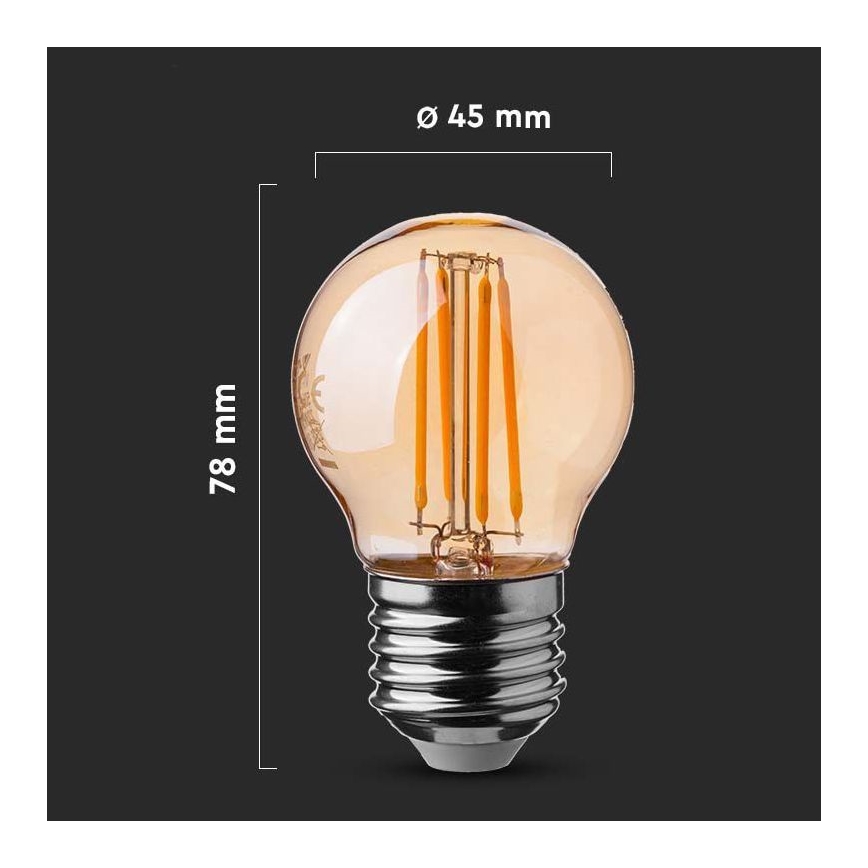 Bombilla LED FILAMENT AMBER G45 E27/4W/230V 2200K