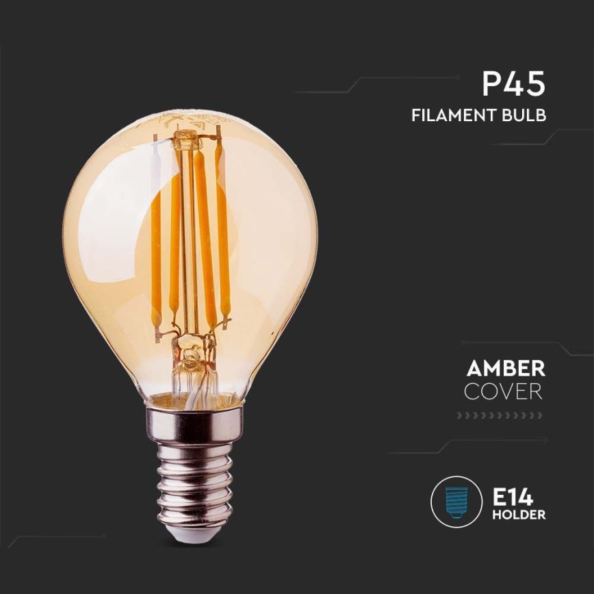 Bombilla LED FILAMENT AMBER P45 E14/4W/230V 2200K